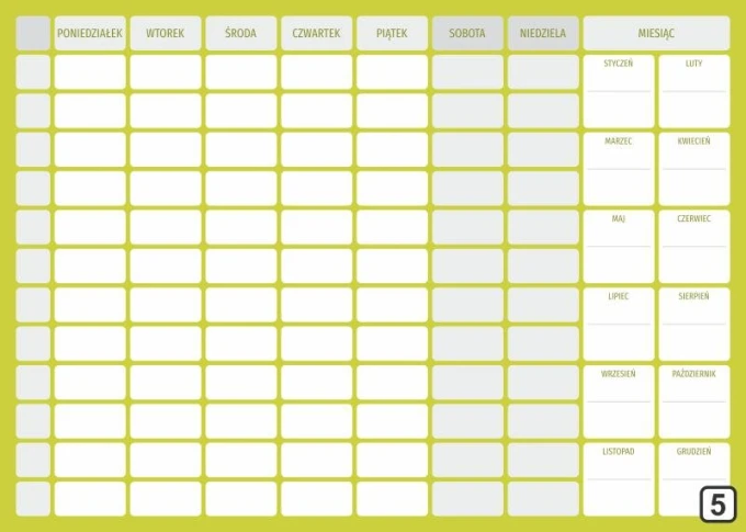 Weekly dry-erase magnetic planner board with annual planner 267 - Graphic design. Simple layout.