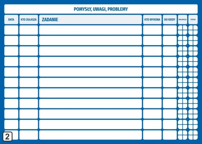 Lean 108 dry-erase planning board - Graphic design with a simple layout featuring rectangular fields and headers.