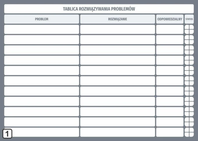 Magnetic dry-erase problem-solving board lean 109 - Graphic design. Simple grid with headers and empty spaces.
