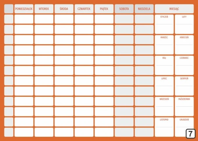 Weekly dry-erase planner with annual planner 267 - Graphic design. Simple grid with days of the week and months.