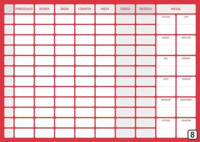 Weekly dry-erase planner with annual planner 267 - Graphic design. Simple layout with a grid for days and months.