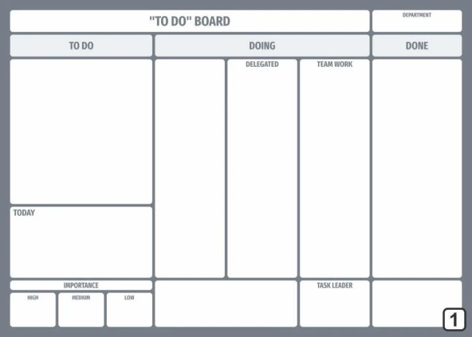 Kanban board dry-erase 105 - Graphic design. Simple grid with sections for tasks and columns.