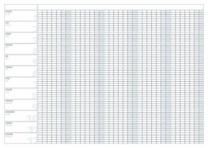 Magnetic dry-erase calendar board, universal yearly design with a simple grid of rectangles and lines.