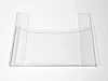 Hanging A4 pocket in clear plexiglass, 4cm deep, vertical/horizontal use with rounded edges and graphic design.