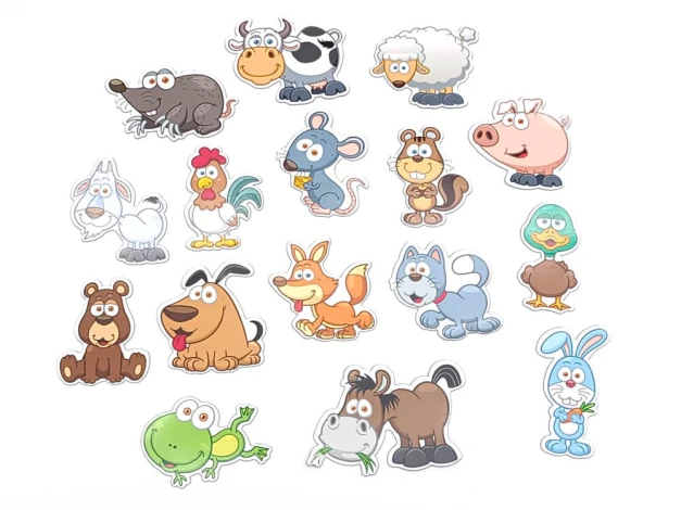Animal farm magnets - Graphic design. Set of 16 magnets shaped like farm animals.