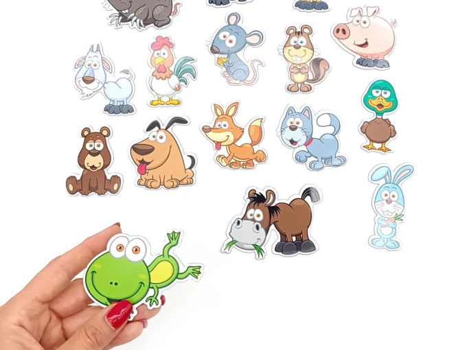 Animal farm magnets - Graphic design. Set of colorful animal shapes from the farm.