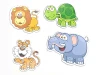 Animal magnets - African theme. Shapes include lion, turtle, elephant, tiger in bright colors.