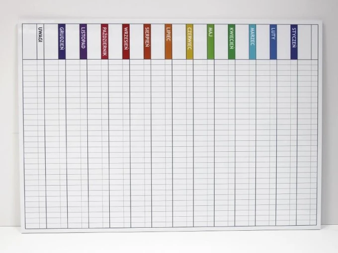 Magnetic dry-erase board lean 040 yearly planner - Graphic design with a simple grid of colorful month names.