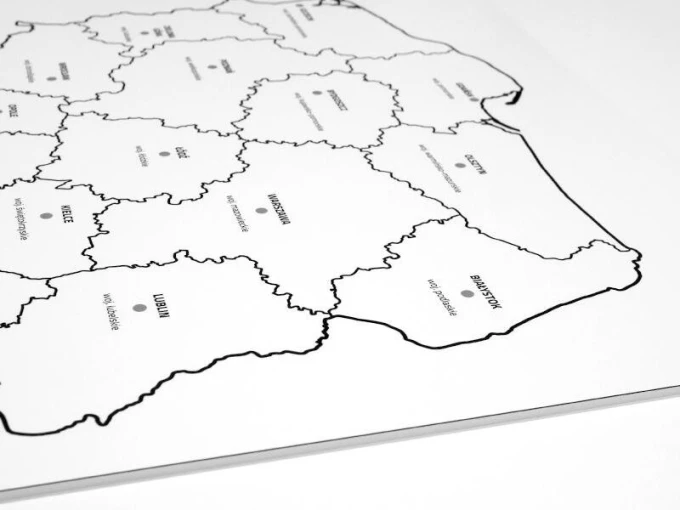 Magnetic dry-erase board of Poland with provincial divisions, featuring a graphic design and outlines of regions.