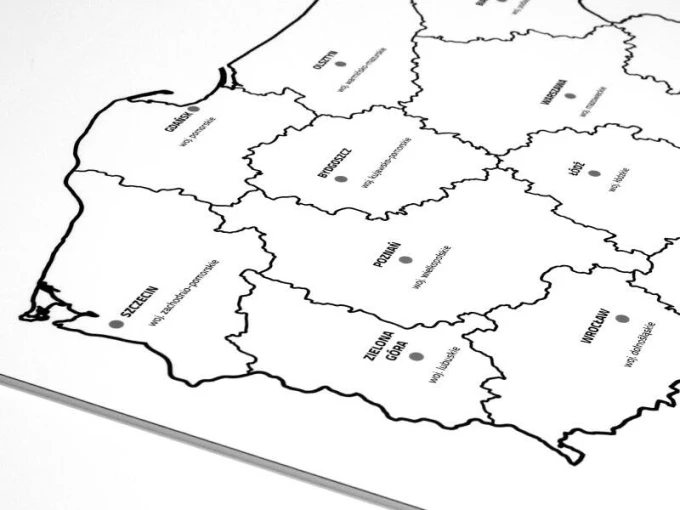 Magnetic dry-erase board of Poland with regional divisions, featuring a graphic design and outlined map.