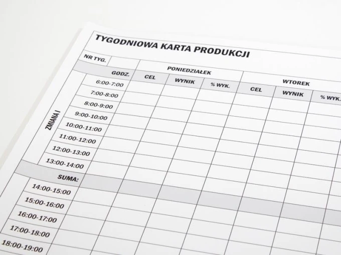 Weekly lean production whiteboard 070 - Graphic design. Simple grid with columns and rows.