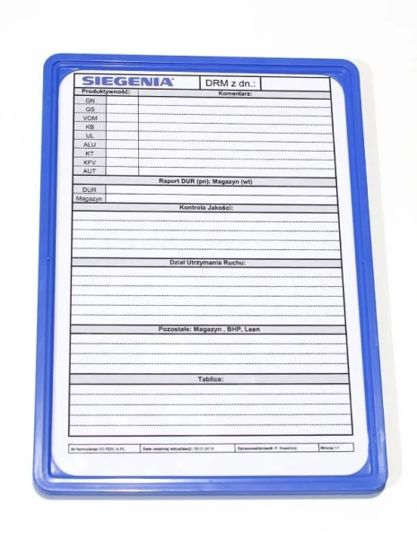 Dry-erase board with custom print in a framed telescopic stand, available in A3, A4, A5 - Simple design.