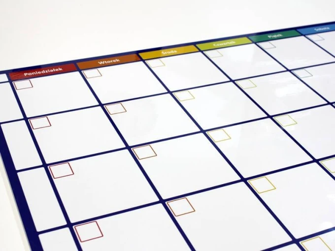 Weekly planner magnetic whiteboard 273 - Graphic design. Simple grid with rectangles and days of the week.