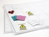 Magnetic dry-erase board lean planner with graphic design. Rectangular grid in various colors.