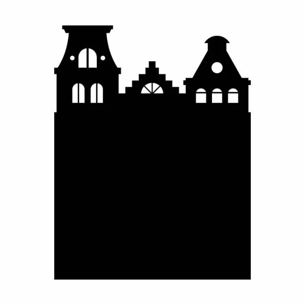 Chalk sticker for kids featuring variously shaped houses with windows.