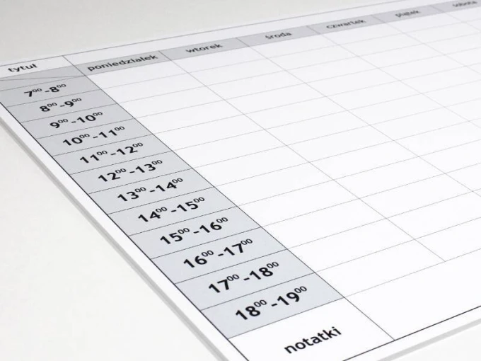 Weekly planner whiteboard in minimalist style, perfect for organizing work in the office.