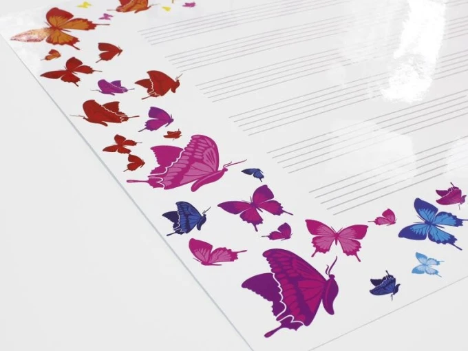 EDU five-line whiteboard 037 - Graphic design with colorful butterflies in various shapes on a white background.