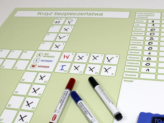 Dry-erase board lean safety cross 081 - Graphic design featuring a cross with fields for marking.