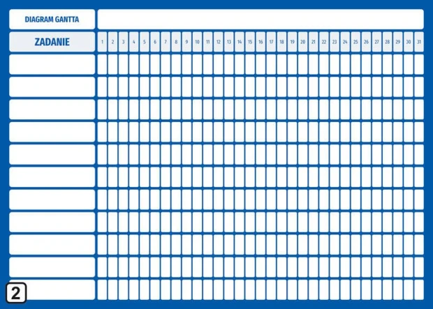 Gantt chart with daily breakdown, dry-erase board Lean 113 - Graphic design. Simple grid with rectangles.