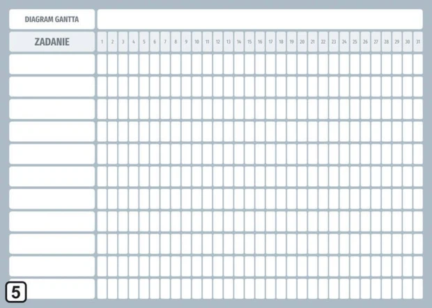 Gantt chart with daily breakdown, dry-erase board Lean 113 - Graphic design. Simple grid with rectangles.