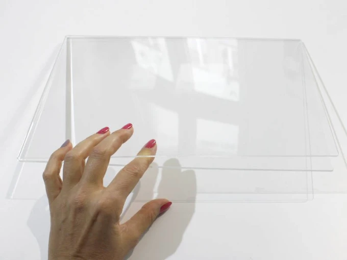 A4 plexiglass shirt - Graphic design. Transparent surface with smooth edges.