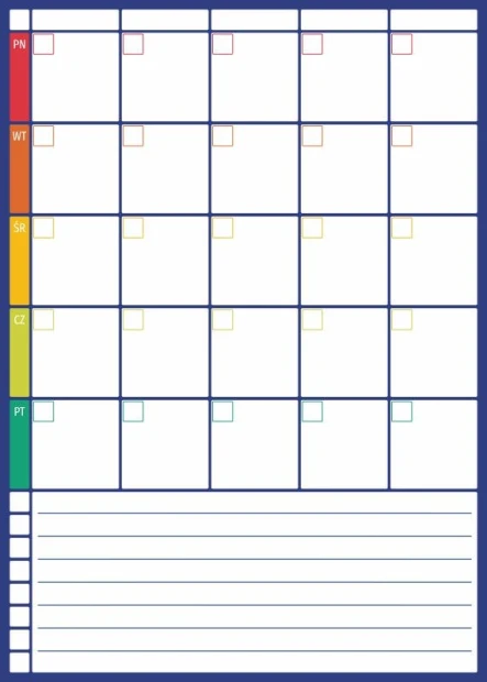 Weekly planner dry-erase board 276 - Graphic design. Grid with rectangles in various colors.