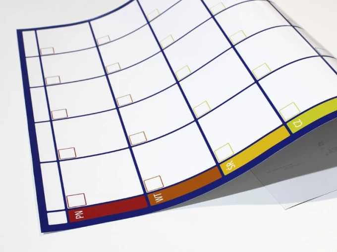 Weekly planner dry-erase board 277 - Graphic design. Simple grid with rectangles in various colors.