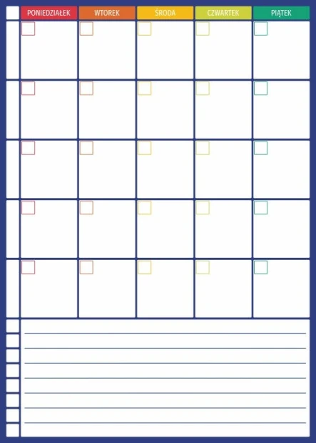 Magnetic dry-erase board 274 - Graphic design with a simple grid and colorful weekday headers.