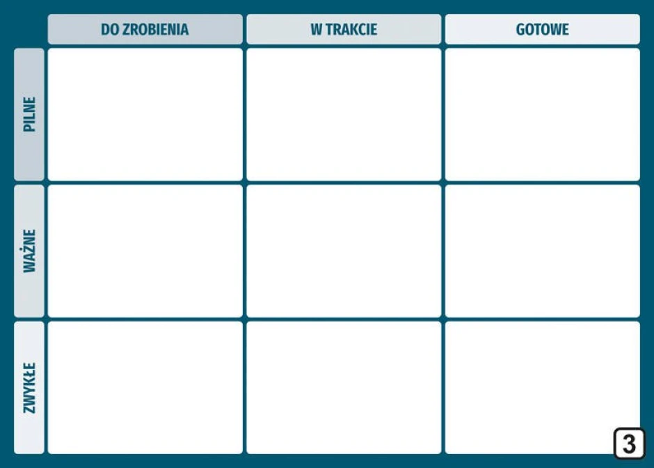 Magnetic dry-erase Kanban board 116 - Graphic design with a simple grid, rectangular fields, and headers.