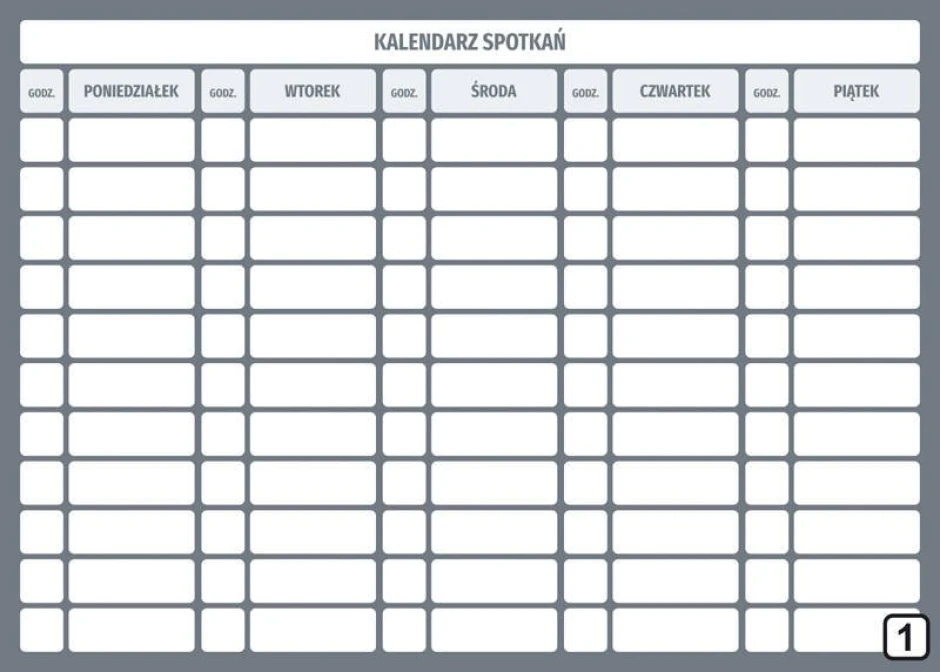 Magnetic dry-erase meeting calendar Lean 114 - Graphic design with rectangular fields for days of the week.