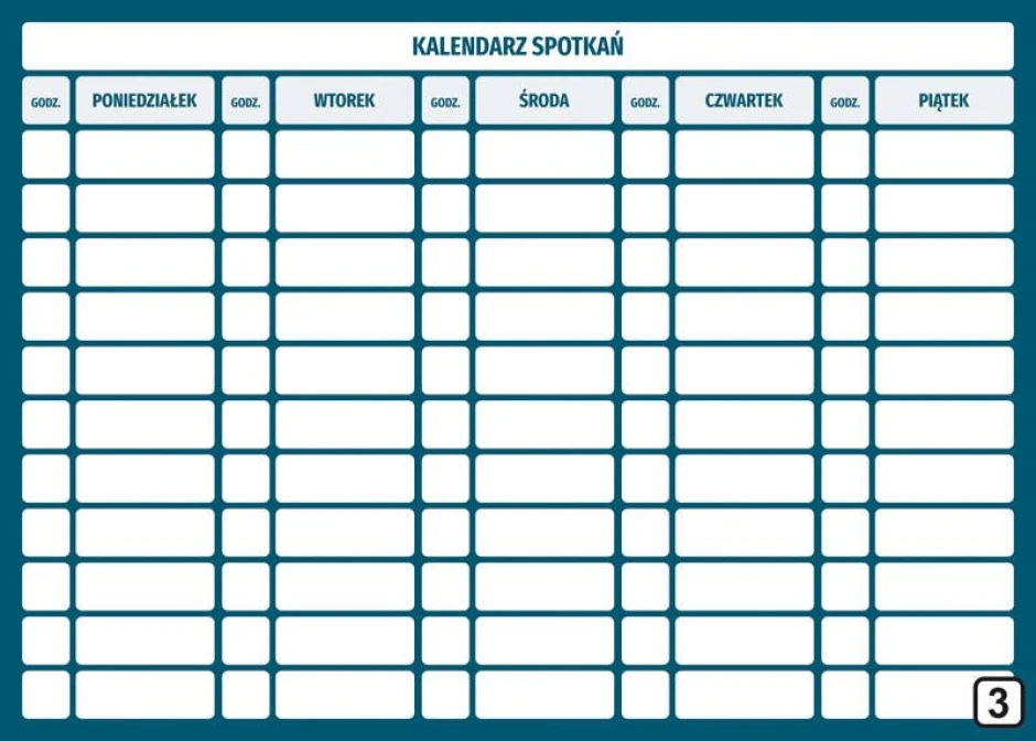 Magnetic dry-erase meeting calendar Lean 114 - Simple grid with days of the week and hours.