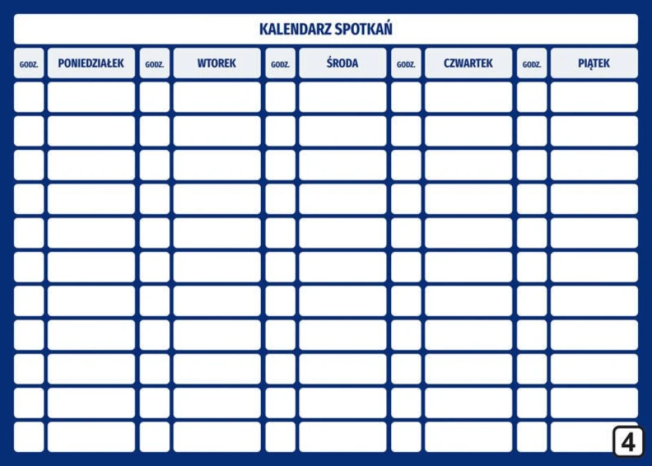 Magnetic dry-erase meeting calendar Lean 114 - Simple grid with days of the week and hours.