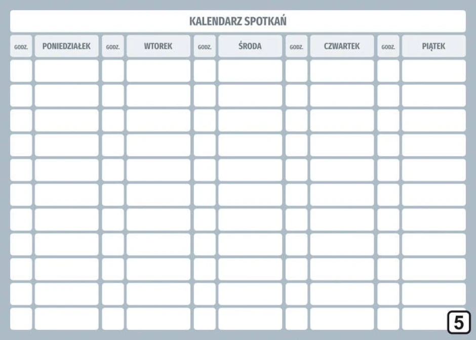 Magnetic dry-erase meeting calendar Lean 114 - Graphic design. Simple grid with fields for days of the week.