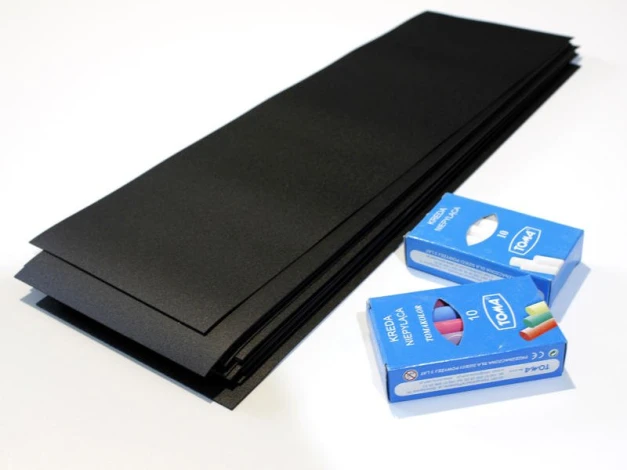 Chalk magnet in any size - Graphic design. Simple black rectangular pieces. Two packs of chalk.