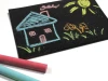 Chalkboard magnet in any size - Graphic design featuring a house, sun, and flowers on a black board.