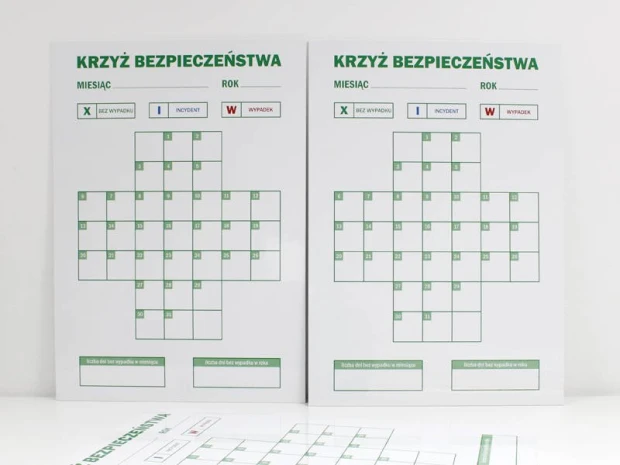 Magnetic dry-erase lean safety cross board 079 - features a cross design with designated areas.