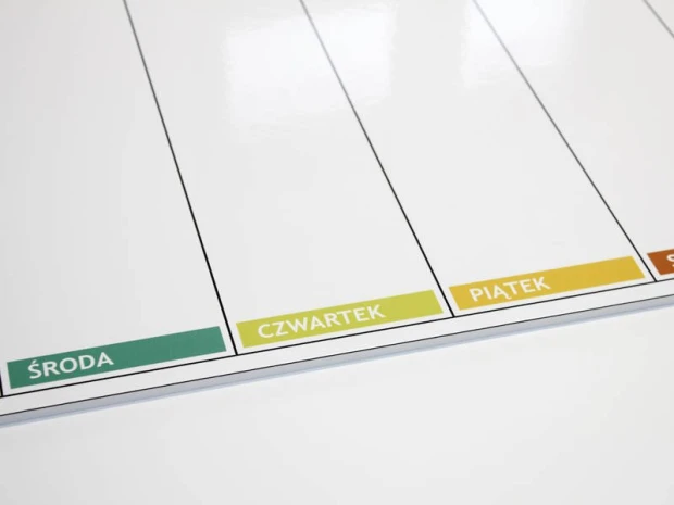 Magnetic dry-erase weekly planner board - Graphic design with a simple layout featuring days of the week.