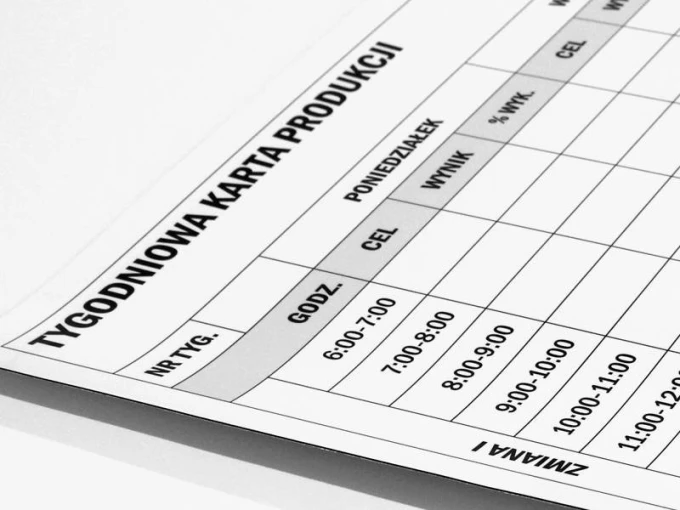 Magnetic dry-erase weekly production board - graphic design. Simple table with columns.