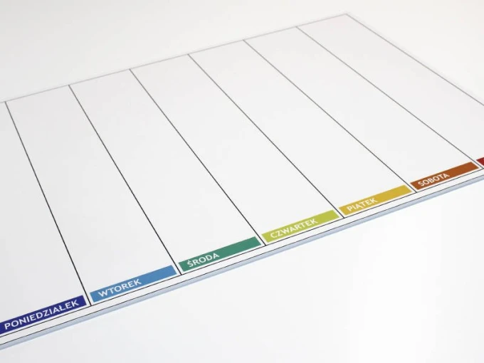 Weekly lean planner dry-erase board 046 - Graphic design. Simple structure with seven horizontal sections.