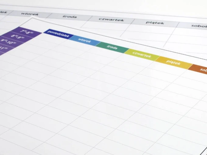 Weekly dry-erase board planner with hours 054 - Graphic design. Simple layout with a table for the days of the week.