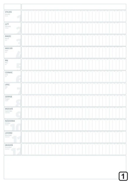 Universal yearly dry-erase calendar 280 - Graphic design. Simple grid with month names and space for notes.