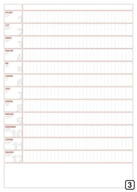 Universal yearly dry-erase calendar 280 - Simple grid design with months and days, horizontal lines.