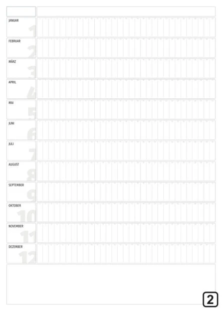 Universal dry-erase calendar, German version 278 - Simple grid with month names and blank spaces.