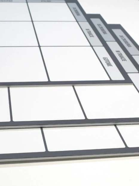 Lean Kanban whiteboard 116 - Graphic design. Simple grid with rectangles and labels at the top.