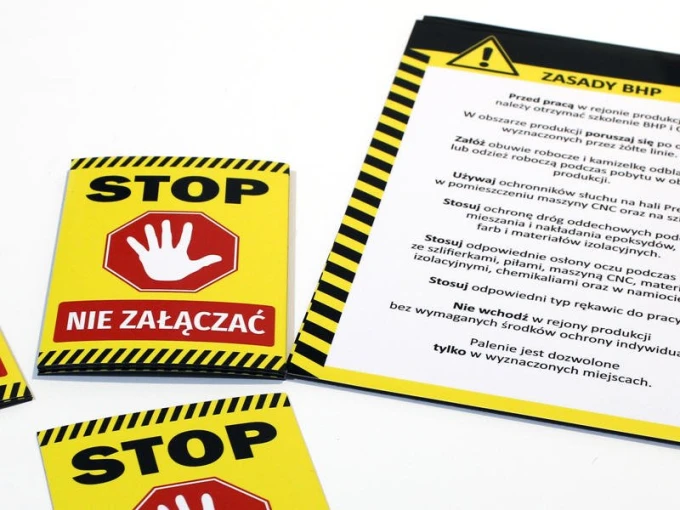 Custom printed magnet - Graphic design featuring a red stop sign with a white hand and text.