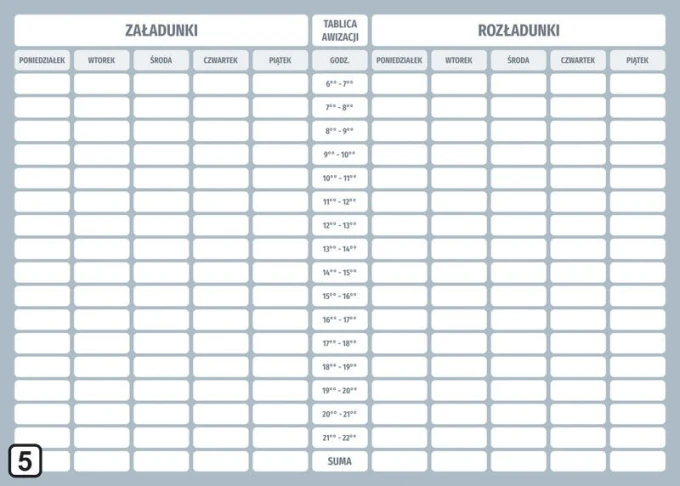 Dry-erase lean board 118 - Graphic design. Simple grid with fields for days of the week and hours.