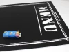 Chalkboard menu sign 008 - Graphic design. Black background with white MENU text and simple lines.