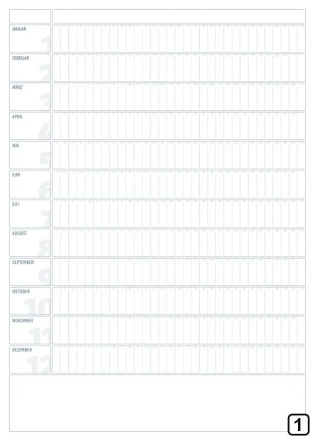 Magnetic dry-erase calendar board, German version 278 - Simple grid with months and lines.