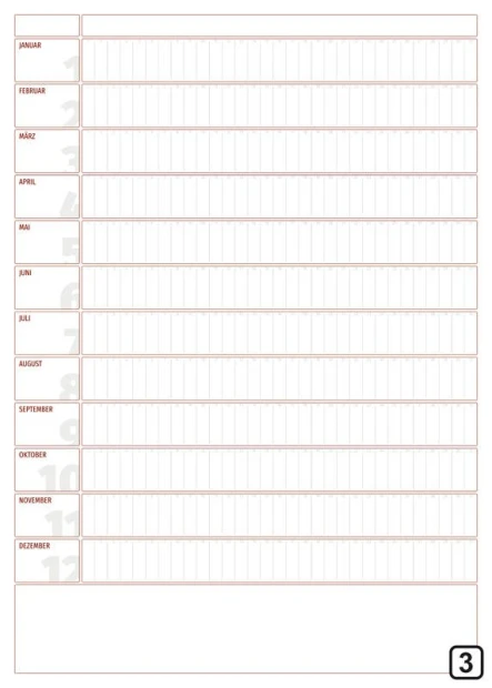 Magnetic dry-erase calendar board, German version 278 - Simple grid with months and lines.