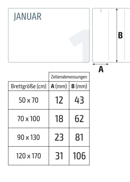 Magnetic whiteboard calendar, German version 278 - Simple design with table and text.